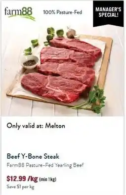 Tasman Butchers Beef Y-Bone Steak Farm88 Pasture-Fed Yearling Beef offer