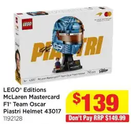 Mr Toys LEGO Editions McLaren Mastercard F1 Team Oscar Piastri Helmet offer