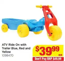 Mr Toys ATV Ride On with Trailer Blue, Red and Yellow offer