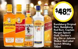 Drakes Bundaberg Original Rum, Bundaberg Red Rum, Captain Morgan Spiced Gold, Gordon's Dry Gin or Johnnie Walker Red Label Scotch offer