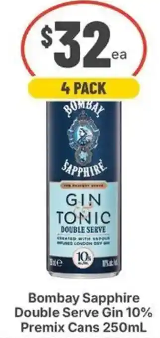 Bombay Sapphire Double Serve Gin 10% Premix Cans