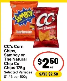 Ritchies CC's Corn Chips, Samboy or The Natural Chip Co Chips offer