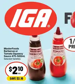 Ritchies MasterFoods Barbecue or Tomato Squeezy Sauce offer