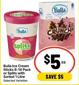 Ritchies Bulla Ice Cream Sticks or Splits with Sorbet offer