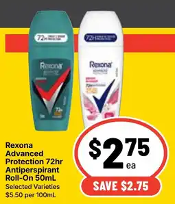 Ritchies Rexona Advanced Protection 72hr Antiperspirant Roll-On offer