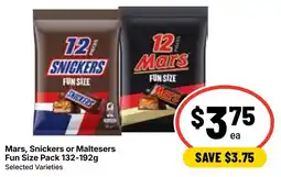 Ritchies Mars, Snickers or Maltesers Fun Size Pack offer