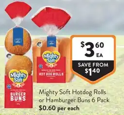Foodworks Mighty Soft Hotdog Rolls or Hamburger Buns offer