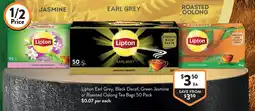 Foodworks Lipton Earl Grey, Black Decaf, Green Jasmine or Roasted Oolong Tea Bags offer