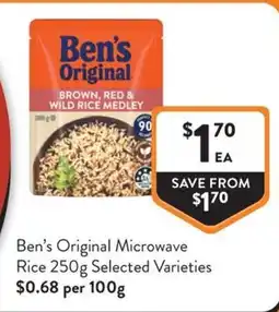 Foodworks Ben's Original Microwave Rice Selected Varieties offer