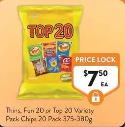 Foodworks Thins, Fun 20 or Top 20 Variety Pack Chips 20 Pack offer