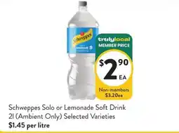 Foodworks Schweppes Solo or Lemonade Soft Drink offer