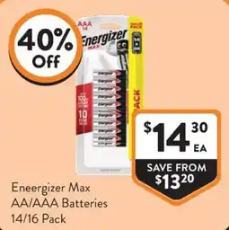 Foodworks Energizer Max AA/AAA Batteries offer