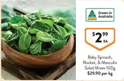 Foodworks Baby Spinach, Rocket, & Mesculin Salad Mixes offer