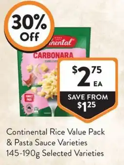 Foodworks Continental Rice Value Pack & Pasta Sauce Varieties offer