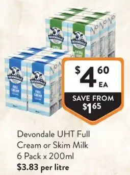 Foodworks Devondale UHT Full Cream or Skim Milk offer