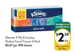 Foodworks Kleenex 3 Ply Everyday Pocket Facial Tissues offer