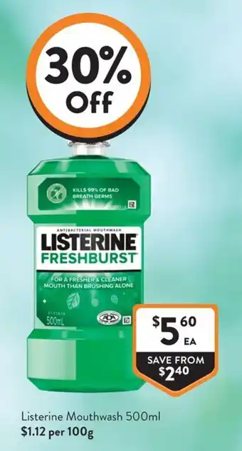 Foodworks Listerine Mouthwash offer