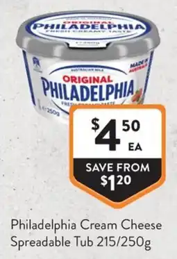 Foodworks Philadelphia Cream Cheese Spreadable Tub offer