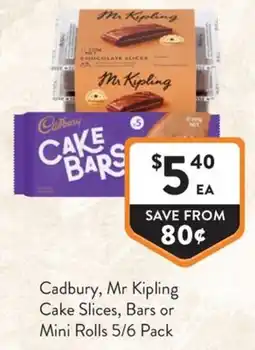 Foodworks Cadbury, Mr Kipling Cake Slices, Bars or Mini Rolls offer