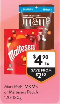 Foodworks Mars Pods, M&M's or Maltesers Pouch offer