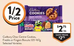 Foodworks Cadbury Choc Centre Cookies, Freddo or Fingers Biscuits offer