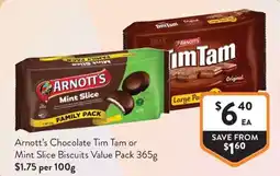 Foodworks Arnott's Chocolate Tim Tam or Mint Slice Biscuits Value Pack offer
