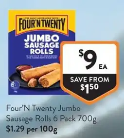 Foodworks Four'n Twenty Jumbo Sausage Rolls offer