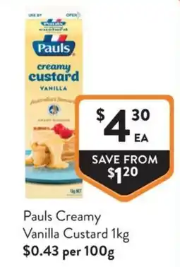Foodworks Pauls Creamy Vanilla Custard offer