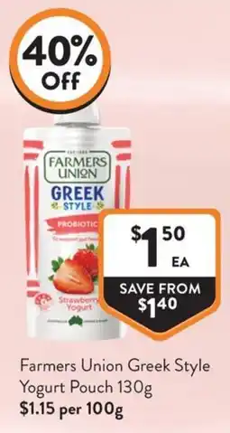 Foodworks Farmers Union Greek Style Yogurt Pouch offer