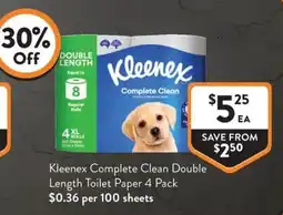 Foodworks Kleenex Complete Clean Double Length Toilet Paper offer