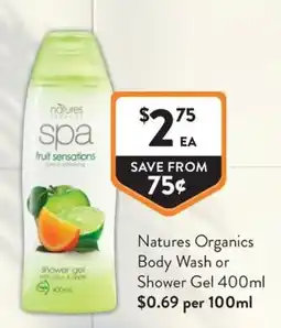 Foodworks Natures Organics Body Wash or Shower Gel offer