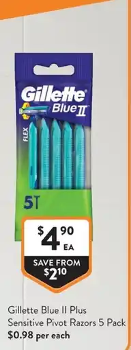 Foodworks Gillette Blue II Plus Sensitive Pivot Razors offer