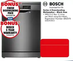 The Good Guys Bosch Series 6 Freestanding Dishwasher - Black Inox offer