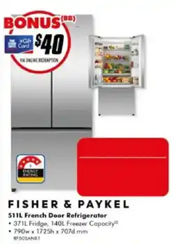 The Good Guys Fisher & Paykel 511L French Door Refrigerator offer