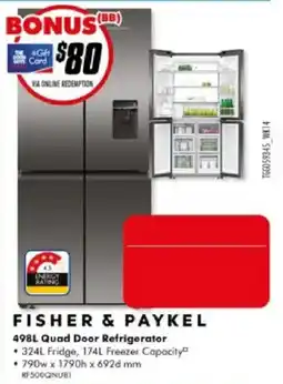 The Good Guys Fisher & Paykel 498L Quad Door Refrigerator offer