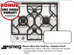 The Good Guys Smeg Classic 60cm Gas Cooktop - Stainless Steel offer