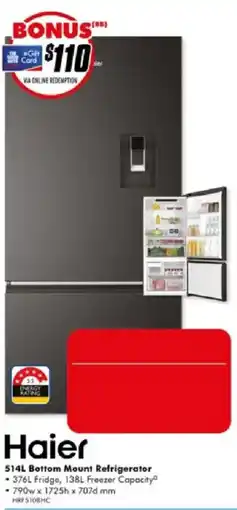 The Good Guys Haier 514L Bottom Mount Refrigerator offer