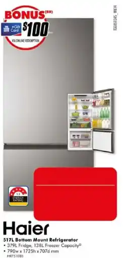 The Good Guys Haier 517L Bottom Mount Refrigerator offer