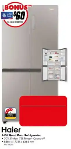 The Good Guys Haier 463L Quad Door Refrigerator offer