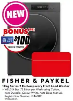 The Good Guys Fisher & Paykel 10kg Series 7 Contemporary Front Load Washer offer