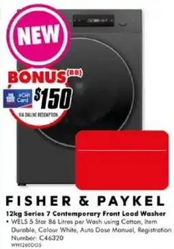 The Good Guys Fisher & Paykel 12kg Series 7 Contemporary Front Load Washer offer