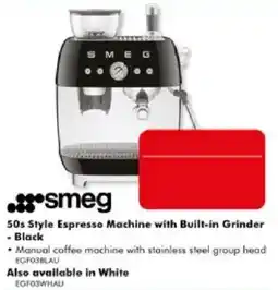 The Good Guys Smeg 50s Style Espresso Machine with Built-in Grinder - Black offer