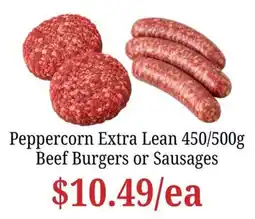 Farmer Jack's Peppercorn Extra Lean Beef Burgers or Sausages offer