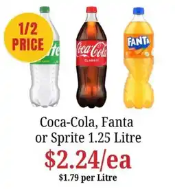 Farmer Jack's Coca-Cola, Fanta or Sprite 1.25 Litre offer