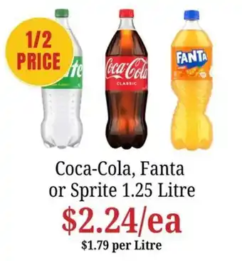 Farmer Jack's Coca-Cola, Fanta or Sprite 1.25 Litre offer