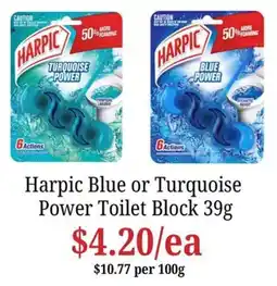 Farmer Jack's Harpic Blue or Turquoise Power Toilet Block offer