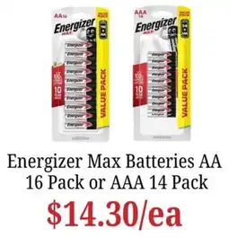 Farmer Jack's Energizer Max Batteries offer