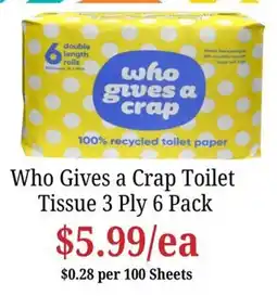 Farmer Jack's Who Gives a Crap Toilet Tissue 3 Ply offer
