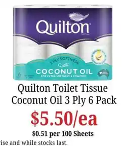 Farmer Jack's Quilton Toilet Tissue Coconut Oil 3 Ply offer