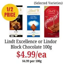 Farmer Jack's Lindt Excellence or Lindor Block Chocolate offer